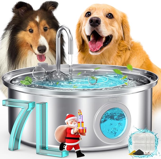 oneisall Dog Water Fountain, 7L/230oz/1.8G Quiet Dog Fountain Water Bowl by oneisall