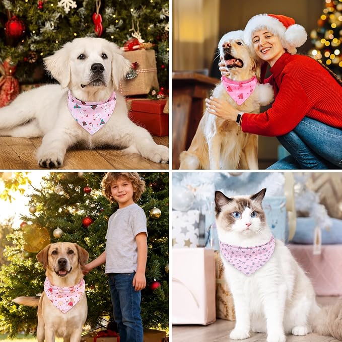 PAWCHIE Christmas Dog Bandanas 4 Pack, Reversible Dog Party Triangle Scarf Bibs - Image 6