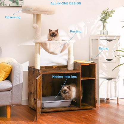 Hey-brother Cat Tree with XL Litter Box Enclosure, All-in-one Cat Tower - Image 2