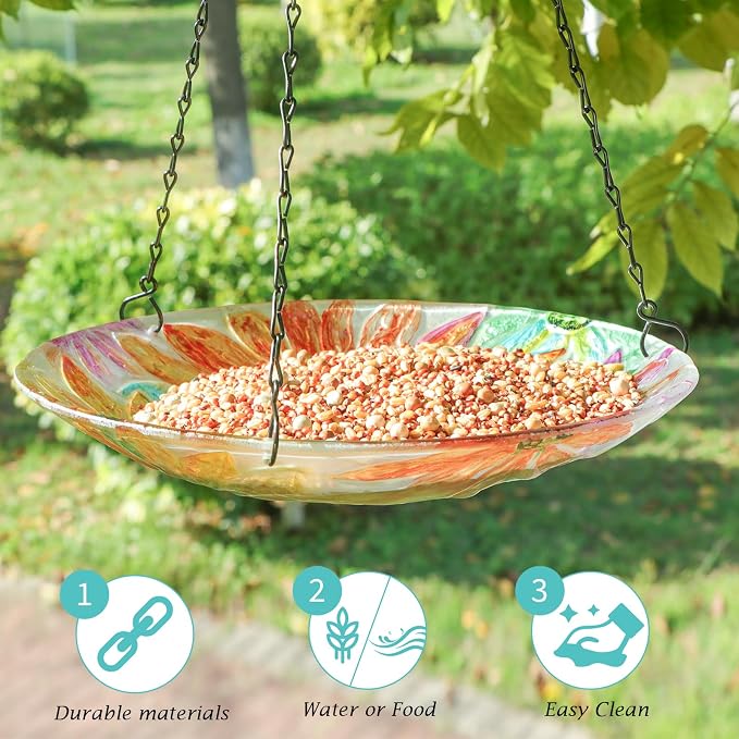 VCUTEKA Hanging Bird Bath, Glass Bird Baths - Image 3