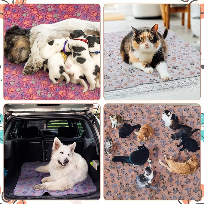 Panelee 4 Pcs Waterproof Dog Blankets Washable Puppy Paw Print Fleece Blanket - Image 6