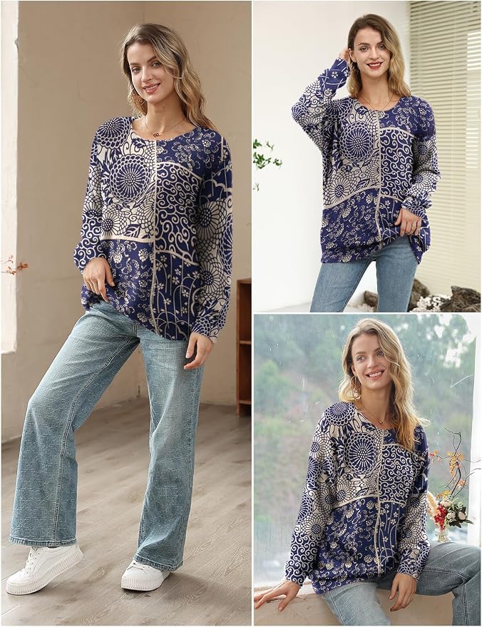 YESNO Women Christmas Sweater Graphic Printed Oversized Pullover Sweaters - Image 4