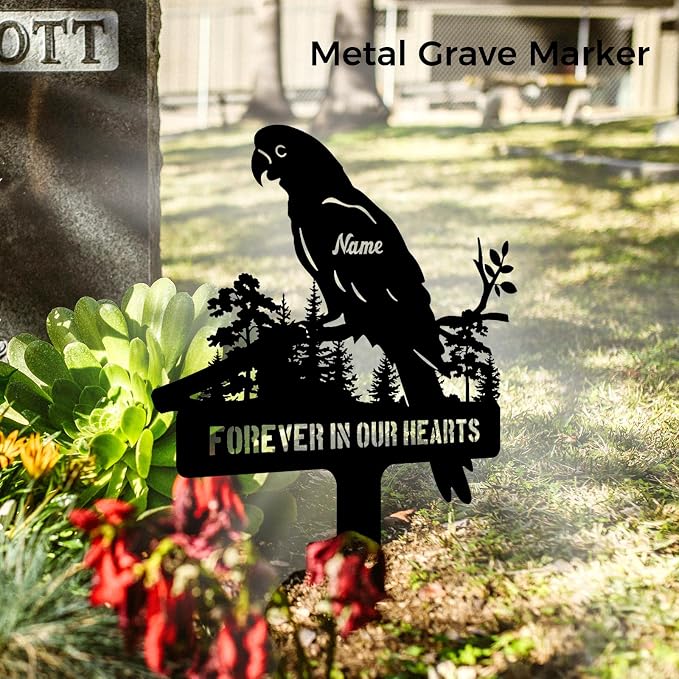Custom Parrot Memorial Metal Stake – Personalized Grave Marker - Image 3