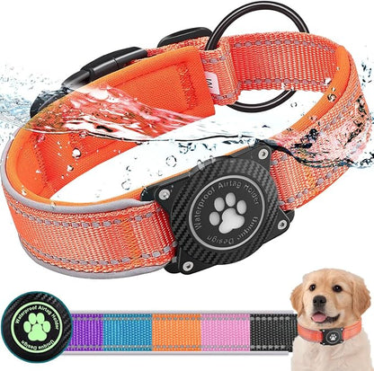 Airtag Dog Collar with Waterproof Air Tag Holder, Luminous Reflective, Soft by OKVSKO