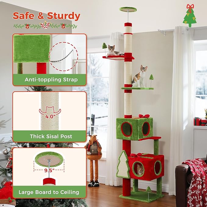 PETEPELA Floor to Ceiling Christmas Cat Tree, Tall Cat Tower - Image 3