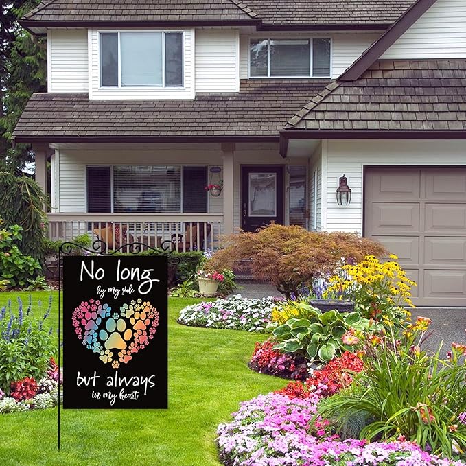 No long by my side but always in my heart Garden Flag, Pet Memorial Garden Flag - Image 3