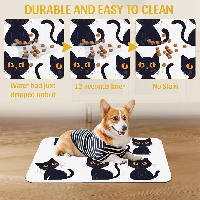 Cute Black Cats Pet Feeding Mat, Absorbent Dog and Cat Bowl Pad, Fast Dry - Image 5