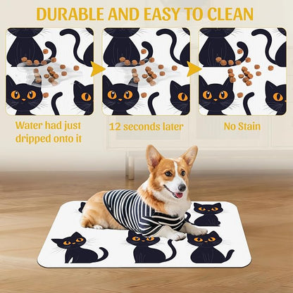 Cute Black Cats Pet Feeding Mat, Absorbent Dog and Cat Bowl Pad, Fast Dry - Image 5