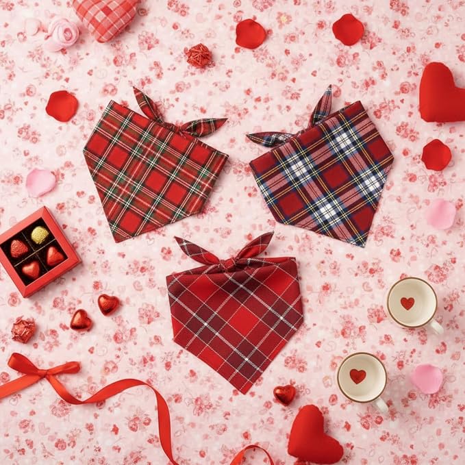 Weewooday 50 Pcs Valentine's Day Red Plaid Dog Bandanas Bulk - Image 5