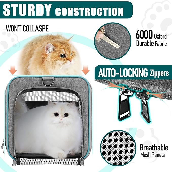 Pet Carrier for Large Cats 20 lbs+ / Soft Sided Small Dog Travel Carriers Top - Image 6