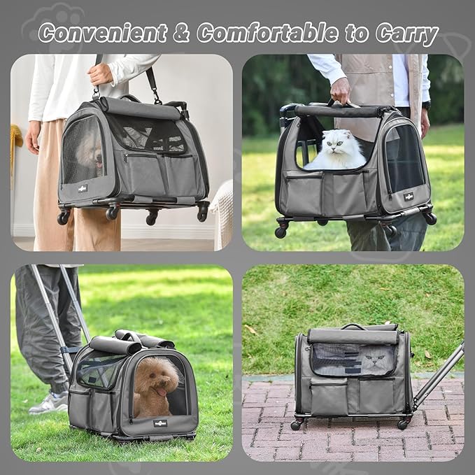 Large Pet Carrier with Wheels, Foldable Rolling Dog Carrier with Big Pocket - Image 7