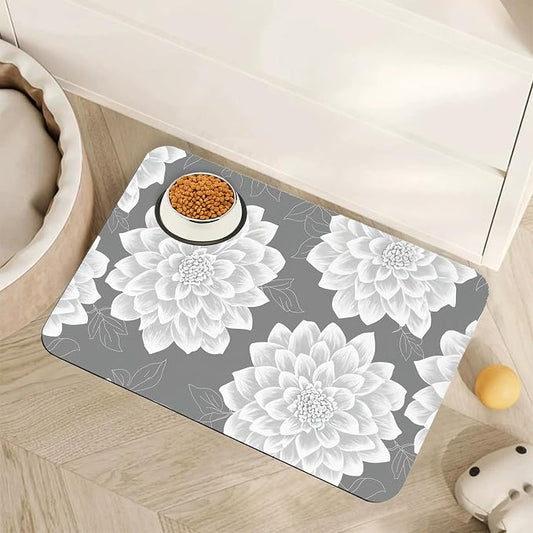 Dahlia Dog Cat Food Mat, Non-Slip Water Bowl Placemat, Indoor Pet Accessories by Unknown
