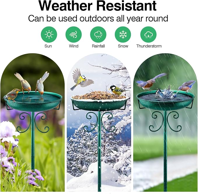Daoeny 35In Metal Bird Bath for Outside, Vintage Freestanding Birdbaths & - Image 6