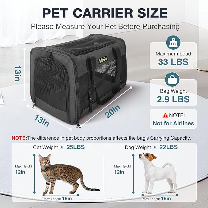 Small Dog Carrier for Puppies, Cat Carrier Soft, Foldable Travel Bag, Fits Pets - Image 3