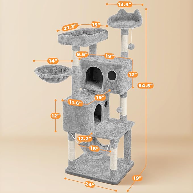 Yaheetech 64.5in Extra Large Multi-Level Cat Tree Kittens Play House Condo - Image 3