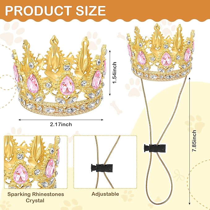 Abbylike Pet Rhinestone King Crown, Queen Crown - Image 2