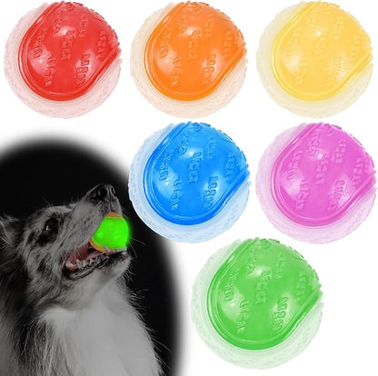 Glow Dog Ball, 2.5” Squeaky Dog Toy Ball, Dog Rubber Ball Toys by LECHONG