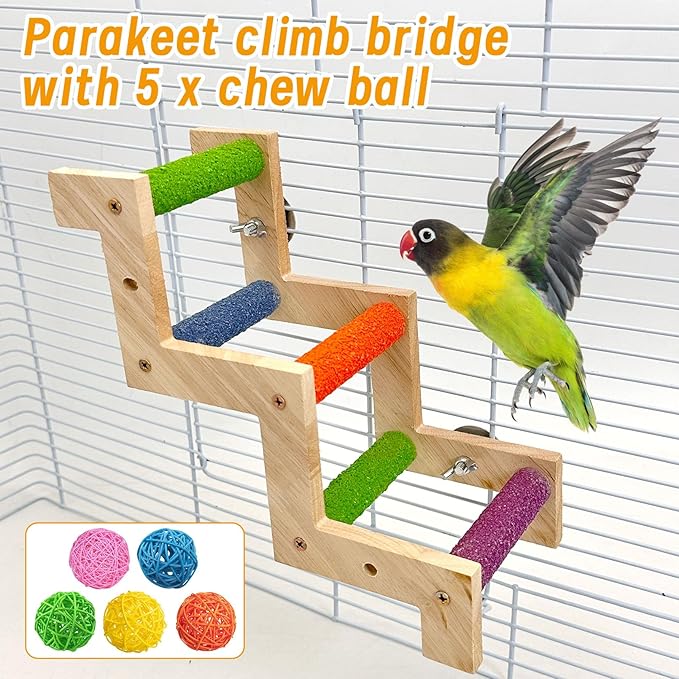 Hamiledyi Nature Wooden Bird Ladder Pet Parrots Climb Bridge Exercise Stands - Image 4