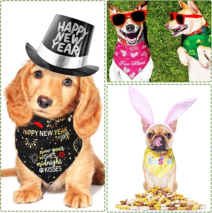 Weewooday 9 Pcs Holiday Dog Bandanas St' Patrick's Day Easter Bandanas Birthday - Image 5