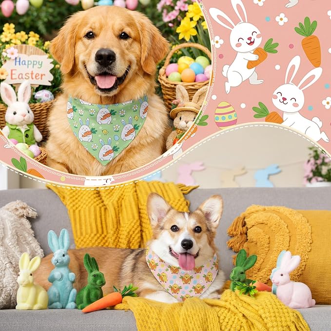 Abbylike 50 Pcs Easter Dog Bandanas Bulk Bunny Egg Carrot Bandanas - Image 2