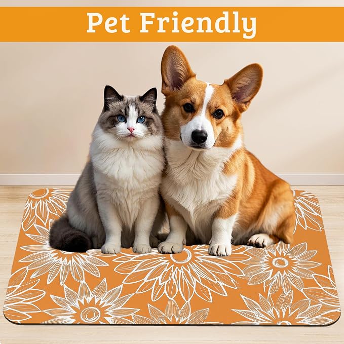 Retro Geometric Aesthetic Dog Food Mat, Quick Dry Dog Placemat Non Slip Rubber - Image 2