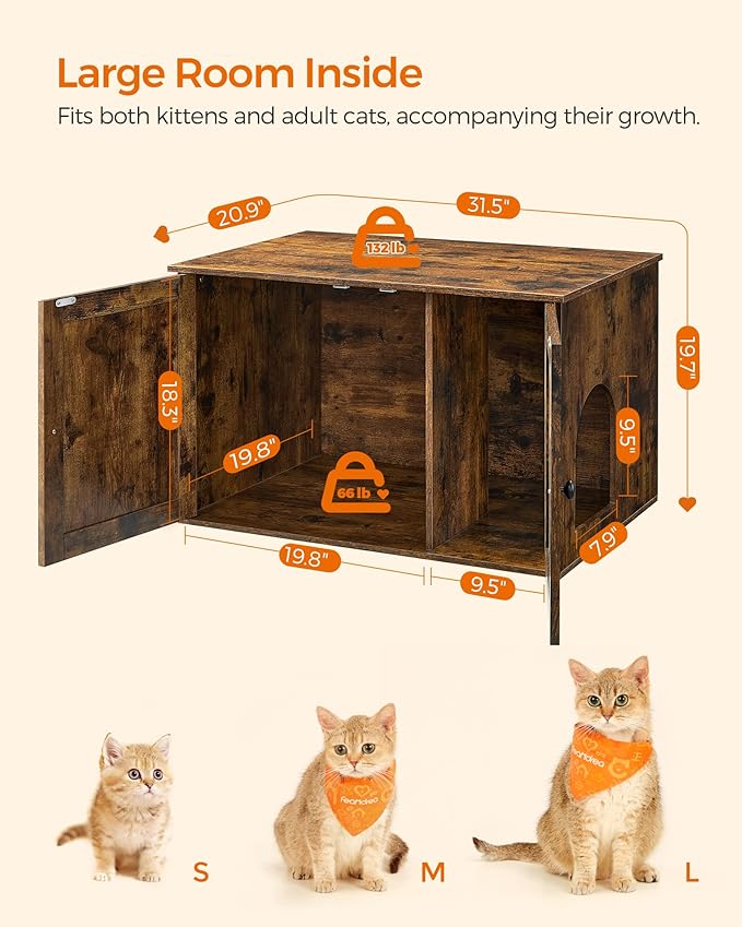 Feandrea Cat Litter Box Enclosure, Litter Box Furniture Hidden - Image 5