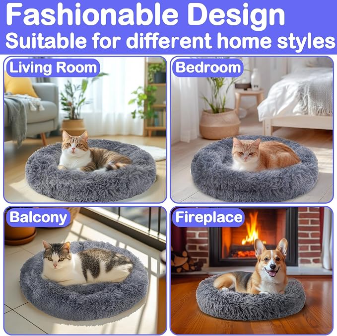 Cat Bed - Calming Cat Bed for Small Kittens Donut Washable Round for Indoor - Image 5