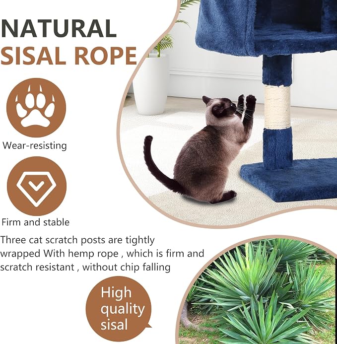 FDW | 36" Cat Tree Tower | Navy Blue | Multi-Level Indoor Activity Center - Image 3