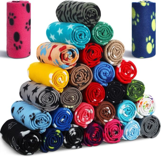 Chumia 28 Pieces Puppy Blanket Bulk Small Fleece Pet Blanket by Chumia