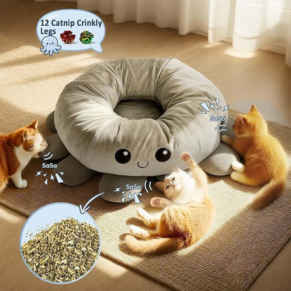 Cat Tunnel Bed for Indoor Cats, Peekaboo Cat Cave Bed, Cat Tunnel Christmas - Image 4