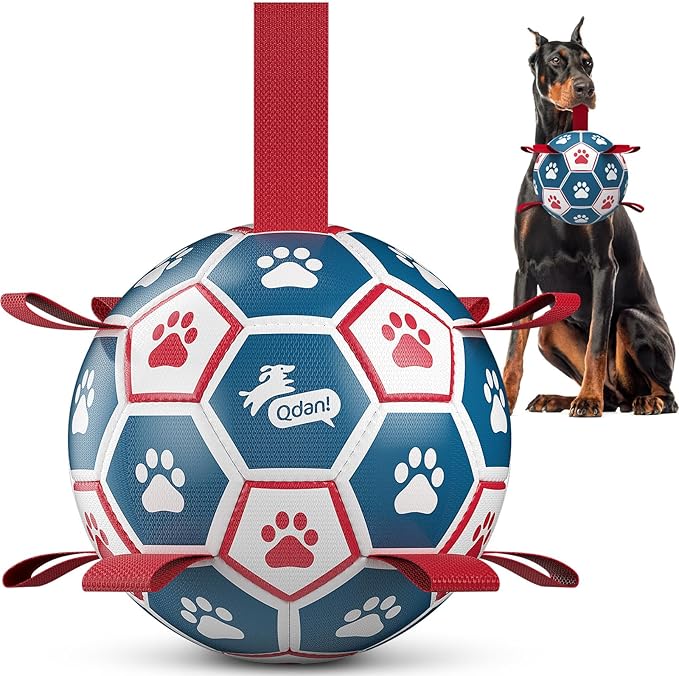 QDAN Dog Toys Soccer Ball with Straps, Durable Giant Dog Balls, Outdoor Dogs by QDAN