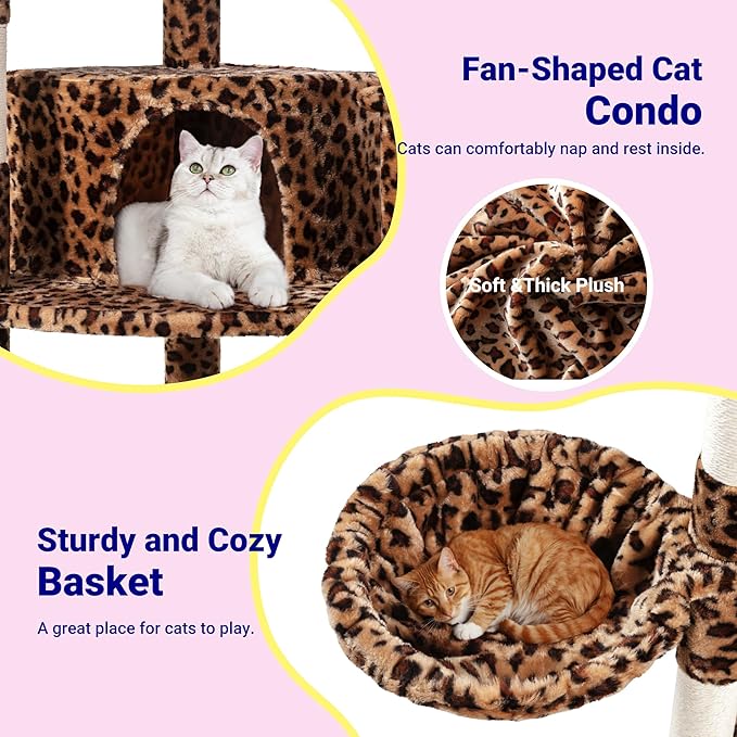 Allewie 73in Fan-Shaped Space-Saving Corner Cat Tower/Multi-Level Tall Cat Tree - Image 6