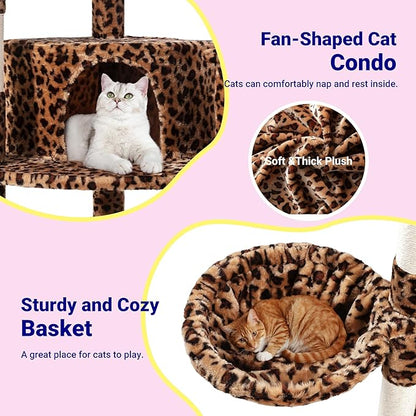 Allewie 73in Fan-Shaped Space-Saving Corner Cat Tower/Multi-Level Tall Cat Tree - Image 6