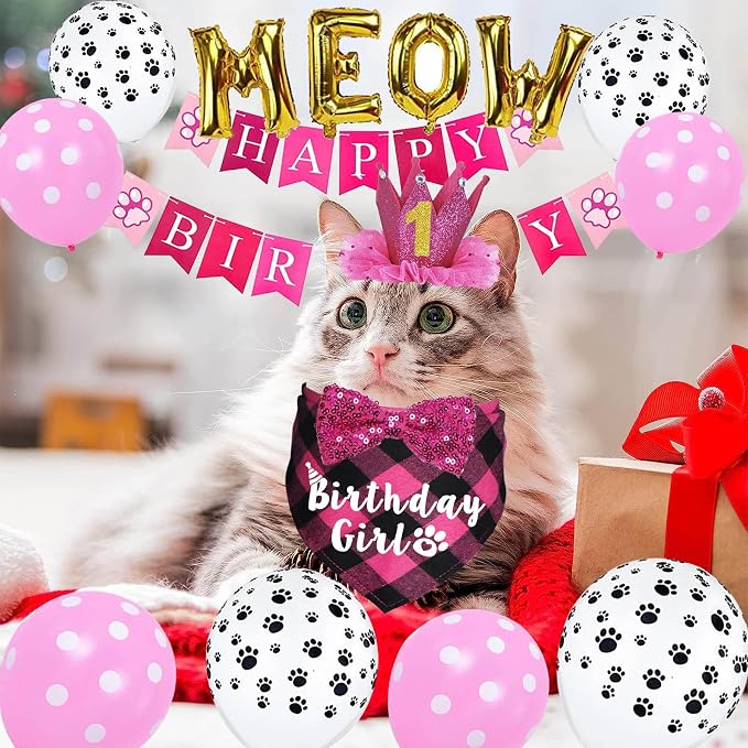 Cat Birthday Party Supplies, Cat Birthday Hat Crown - Image 2