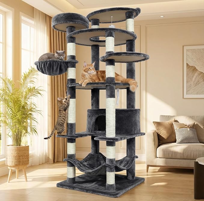 78.8" Large Cat Tree Tower for Indoor Kitties, Sisal Scratching Posts, Hammock by KWOJU