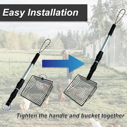 Chicken Poop Scooper 3 in 1 Adjustable Long Handle Litter Metal Scoop Heavy - Image 5