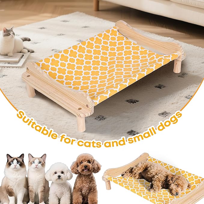 Elevated Wooden Cat Bed – 24"x15.7"x5.9" Breathable Hammock Pet Bed - Image 8