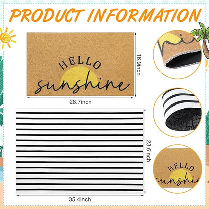 Tinideya 2 Pcs Summer Sunshine Door Mat Yellow Welcome Non Slip Coir Mats - Image 2