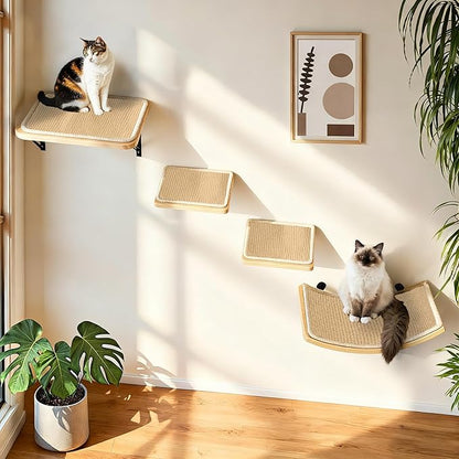 Cat Floating Wall Shelf with Scratching Mat, Support to 30 LBS - Image 4