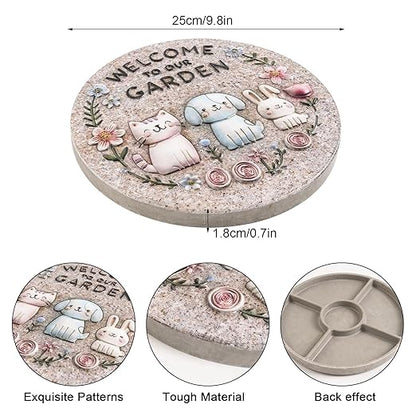 Garden Stepping Stones Outdoor, 9.8" Resin Pet Cat Dog Bunny Stepping Stone - Image 2