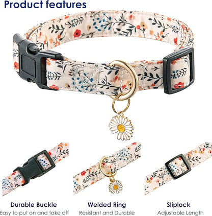 Cute Dog Collar Beige Flower Pattern - Image 3