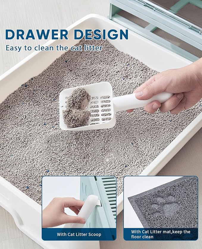 Cat Litter Box with Litter Mat and Scoop, Large Covered Litter Box with Lid - Image 4