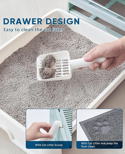 Cat Litter Box with Litter Mat and Scoop, Large Covered Litter Box with Lid - Image 4