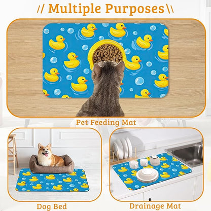 Yellow Rubber Ducks Dog Food Mat, Soap Bubbles Absorbent Pet Feeding Mat - Image 7