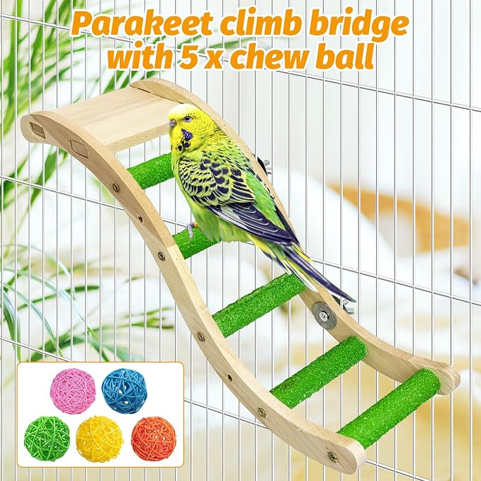 Hamiledyi Nature Wooden Bird Ladder Pet Parrots Climb Bridge Exercise Stands - Image 4