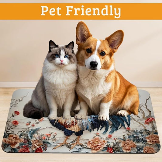Dog Bowl Mat, Chicken Painting Pet Feeding Mat - Image 2