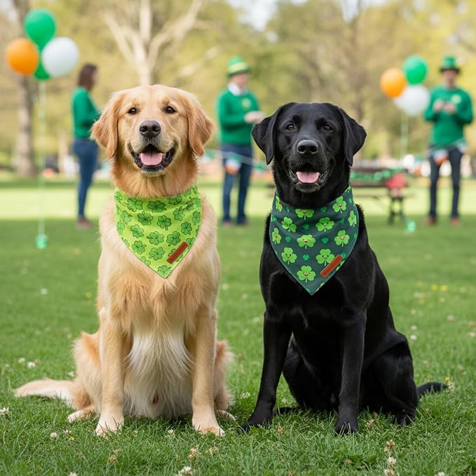 ADOGGYGO St Patrick Dog Bandana 2 Pack, Reversible Shamrock Pet Scarf Bib - Image 2