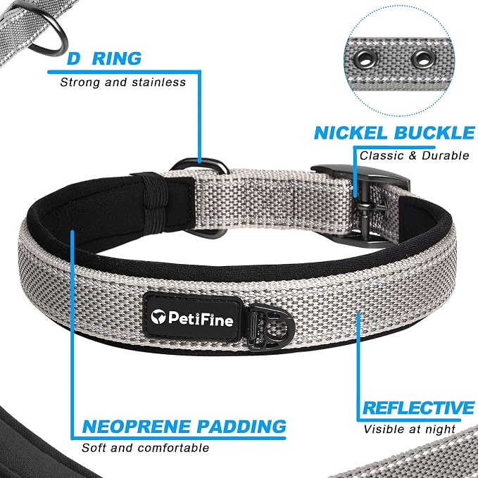 PetiFine Dog Collars for Small Dogs, Neoprene Padded Dog Collar, Reflective - Image 3