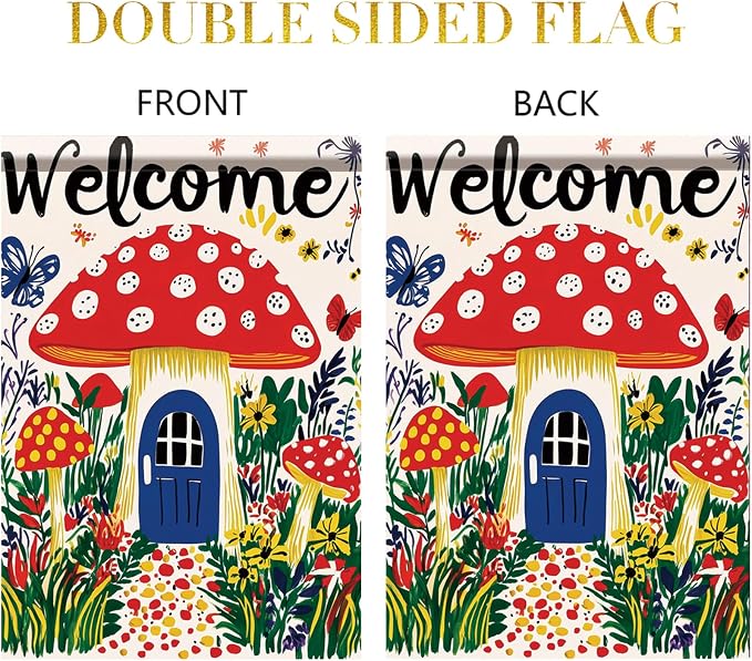 Mushroom House Garden Flag 12x18 Inch Welcome Yard Banner Whimsical Fairy Tale - Image 7