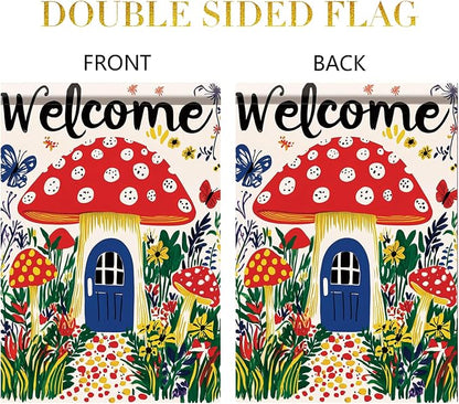 Mushroom House Garden Flag 12x18 Inch Welcome Yard Banner Whimsical Fairy Tale - Image 7